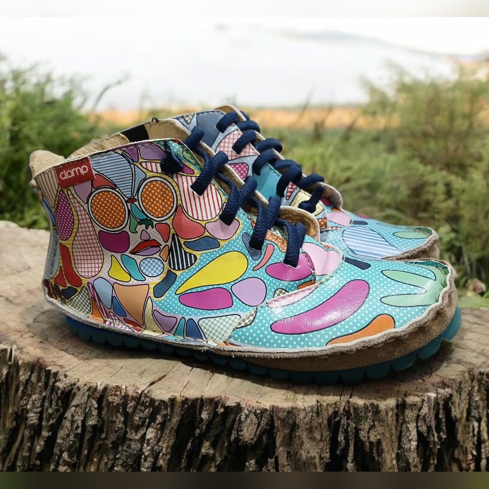 Clamp Artsy Blue Colorful Leather High Top Sneaker Size 37 6.5 Artsy Ecclectic